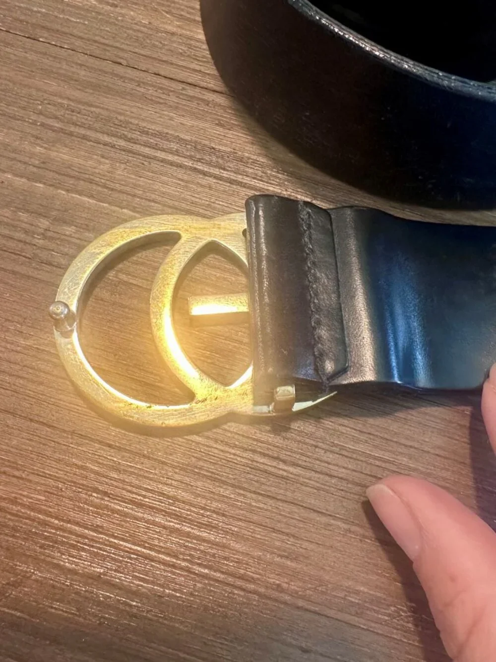 Gucci Marmont Double G Black Leather Belt Antique Brass Buckle